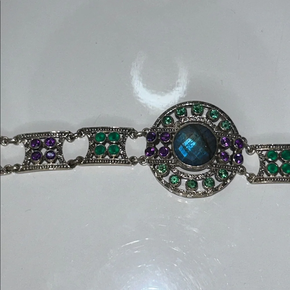 NWOT Genuine Sterling Silver Multi Gemstone Bracelet By Designer Nicky Butler